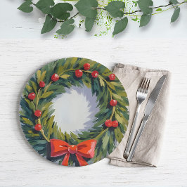 Assiettes En Carton Couronne de Noël Fête Peinte