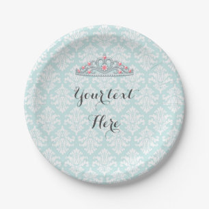 Assiettes En Carton Couronne de princesse Aqua Damask Personnaliser