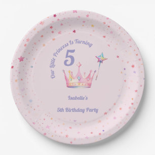 Assiettes En Carton Couronne de princesse Rose pastel Petite fille Ann
