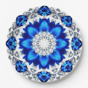 Assiettes En Carton Couronne élégante ornée de fleurs bleues