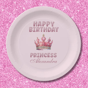 Assiettes En Carton Couronne en paillettes roses Princesse de conte de