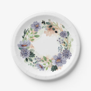 Assiettes En Carton Couronne florale aquarelle