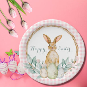 Assiettes En Carton Couronne florale aquarelle écossaise Joyeuses Pâqu