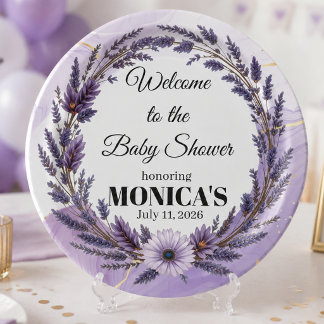 Assiettes En Carton Couronne florale de lavande violette pour Baby Sho