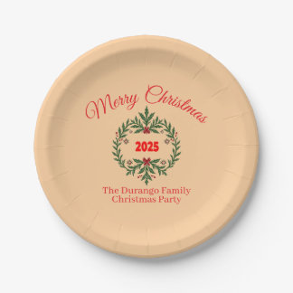 Assiettes En Carton Couronne florale festive de Noël personnalisable