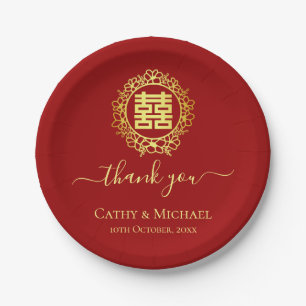Assiettes En Carton Couronne florale merci mariage chinois rouge
