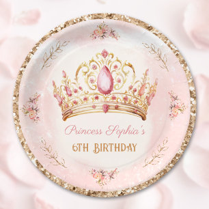 Assiettes En Carton Couronne princesse rose Parties scintillant floral