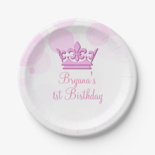 Assiettes En Carton Couronne rose et points Fête d'anniversaire royale