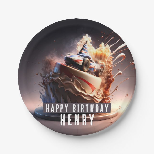 Assiettes En Carton Course automobile gâteau d'anniversaire - (Devant)