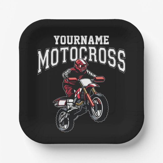 Assiettes En Carton Course Motocross Dirt Bike Rider personnalisée  (Recto)