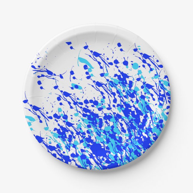 Assiettes En Carton Coussins de peinture bleu (Devant)