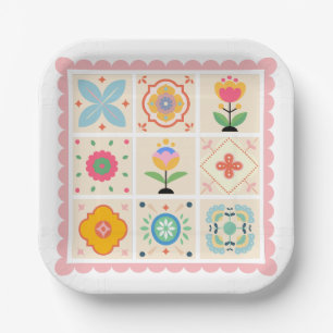 Assiettes En Carton Couvertures brodées avec amour Baby Shower