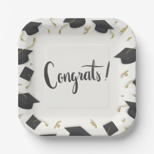 Assiettes En Carton Couvre-chef blanc et Confettis Félicitations pour