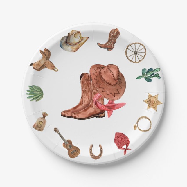 Assiettes En Carton Cowboy Anniversaire Premier Rodéo Western (Devant)