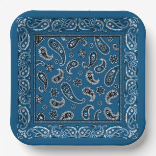 Assiettes En Carton Cowboy bleu et blanc
