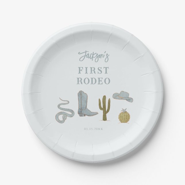 Assiettes En Carton Cowboy Blue Premier Rodéo Anniversaire (Devant)