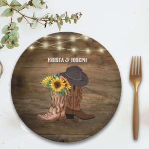 Assiettes En Carton Cowboy Boots Sunflower Western Wedding Favoriser