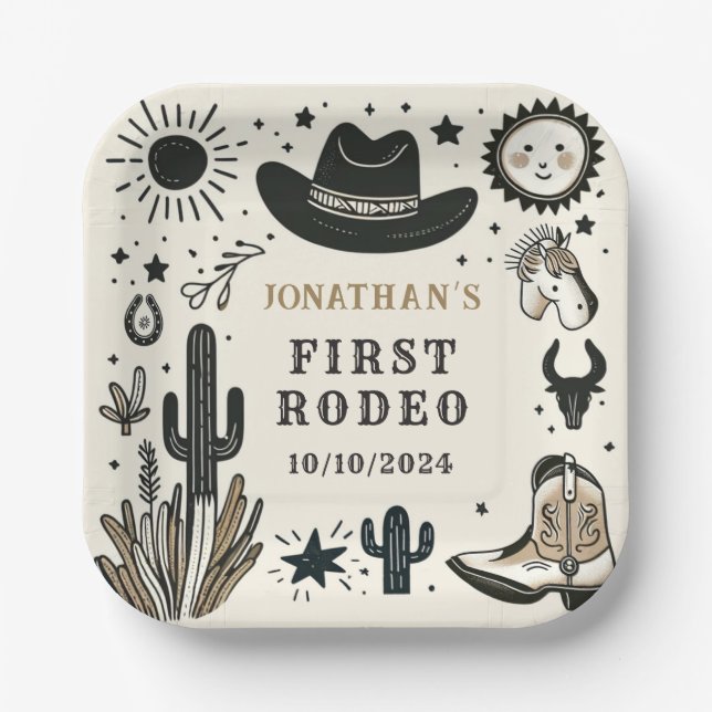 Assiettes En Carton Cowboy Wild Western Premier Rodéo Premier annivers (Recto)
