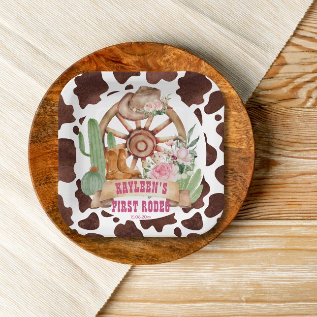 Assiettes En Carton Cowgirl 1er rodéo fête d'anniversaire personnalisé (Créateur téléchargé)