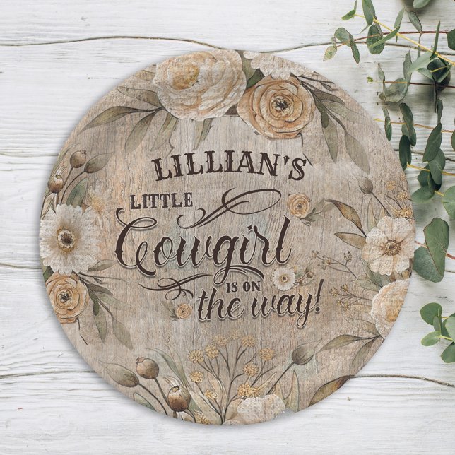 Assiettes En Carton Cowgirl Boho Floral Western Script (a little cowgirl is on the way vintage paper plate with boho florals)