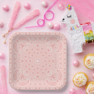 Assiettes En Carton Cowgirl rose Bandana