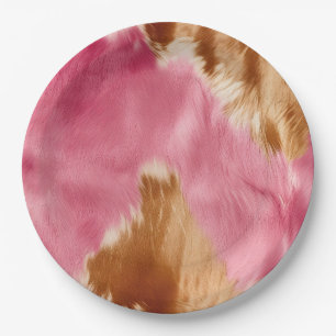 Assiettes En Carton Cowgirl Western Pink Brown Cream Cowhide