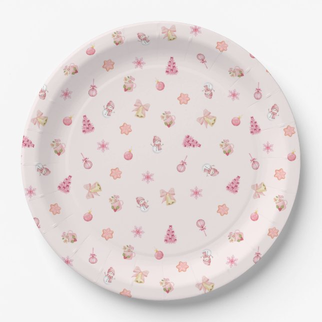 Assiettes En Carton Cozy Pink Christmas Pattern (Devant)