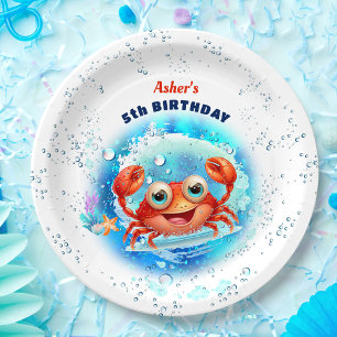 Assiettes En Carton Crabe Anniversaire de enfant Pool Party Boy été