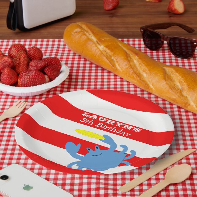 Assiettes En Carton Crabe bleu marine rouge Personnalisé (Pique-nique)
