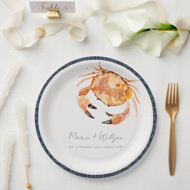 Assiettes En Carton Crabe côtière de sable orange rouille Mariage naut (Mariage)