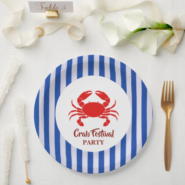 Assiettes En Carton Crabe rouge Fruits de mer Nautique Bleu marine Fêt (Mariage)
