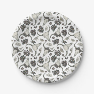 Assiettes En Carton Crâne animal gothique avec fleurs Motif