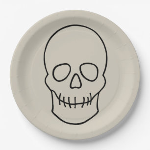 Assiettes En Carton Crâne - Bone White et Bat Black