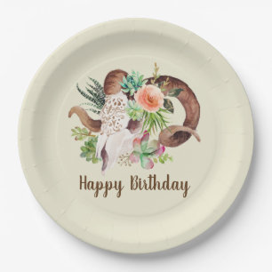 Assiettes En Carton Crâne de bélier et succulents Anniversaire