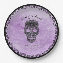 Crâne de dentelle noire Mariage gothique violet