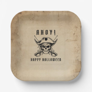 Assiettes En Carton Crâne de Pirate Vintage Halloween