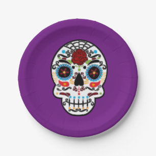 Assiettes En Carton Crâne de sucre Mexicain Espagnol Squelette Fête