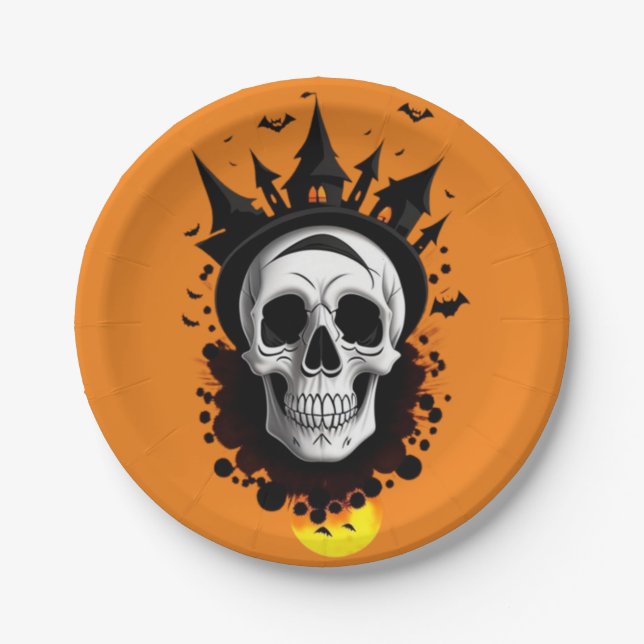 Assiettes En Carton Crâne d'Halloween (Devant)