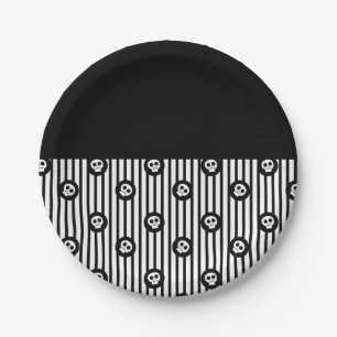 Assiettes En Carton Crâne Fantaisiste Crânes Noir & Blanc Halloween
