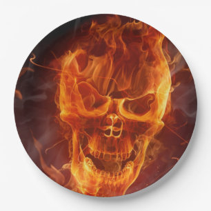 Assiettes En Carton Crâne flamboyant de sourire Halloween