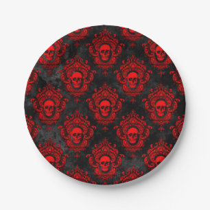Assiettes En Carton Crâne rouge et noir gothique