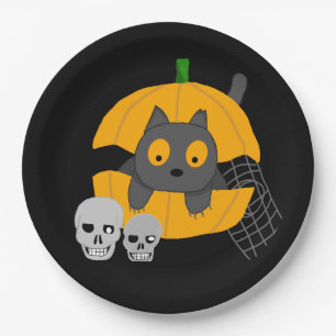 Assiettes En Carton Crânes Citrouilles de chat noir Enfants Halloween
