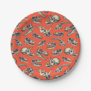 Assiettes En Carton Crânes de dinosaures orange et marine