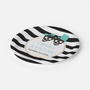 Assiettes En Carton Crânes et rayures modernes aqua Halloween mariage