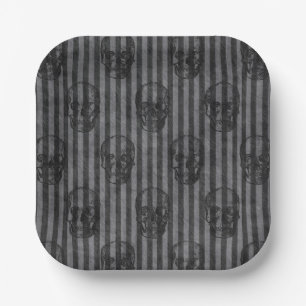 Assiettes En Carton Crânes et rayures Plaques de papier d'Halloween