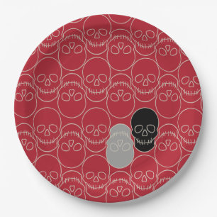 Assiettes En Carton Crânes - rouge sang et blanc os