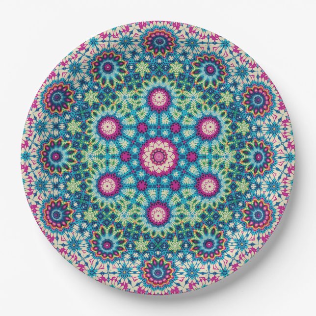 Assiettes En Carton Cravate arc-en-ciel géométrique Mandala 5 Motif (Devant)
