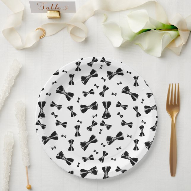 Assiettes En Carton Cravates à arc noir (Mariage)