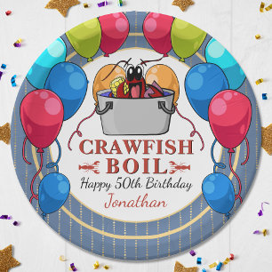 Assiettes En Carton Crawfish Boil fruits de mer Blue Gold fête d'anniv
