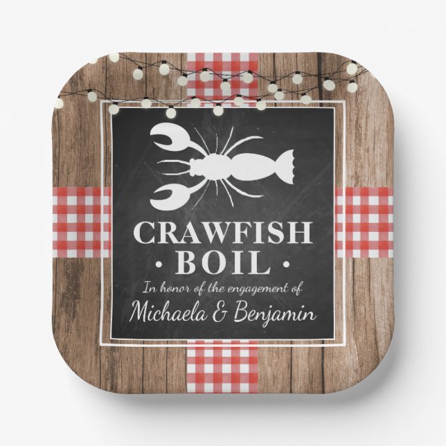 Assiettes En Carton Crawfish Boil Homard Rustic Wood Engagement Party (Recto)